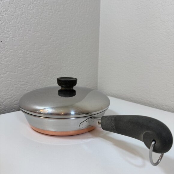 VTG Revere Ware 7 in Skillet Fry Pan SS Copper Bottom 1801 Clinton USA w/ Lid - Picture 8 of 16